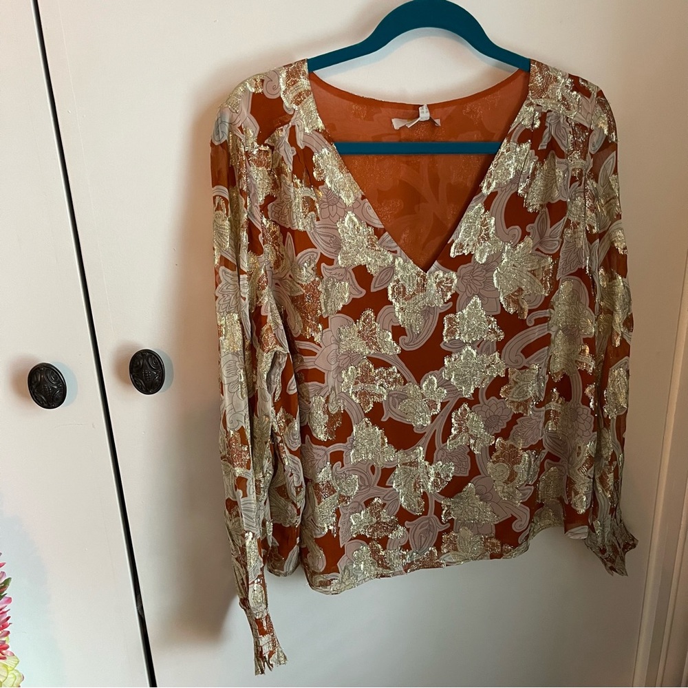 Orange Boden V-Neck Jacquard Top